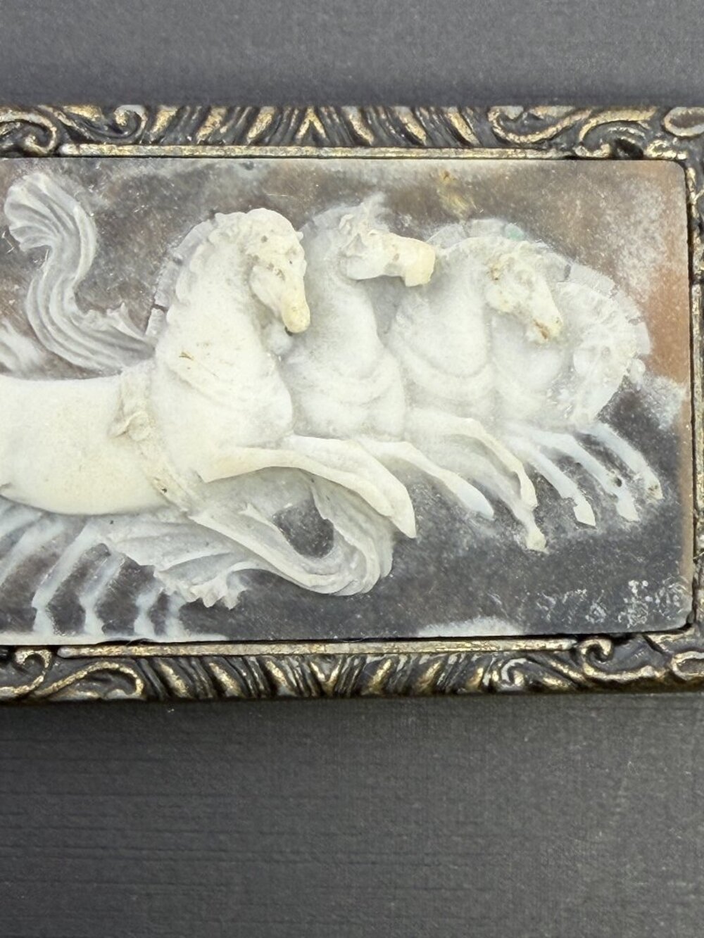 High Relief Running Horse Cameo Belt Buckle Incolay Studios 1976 Signed